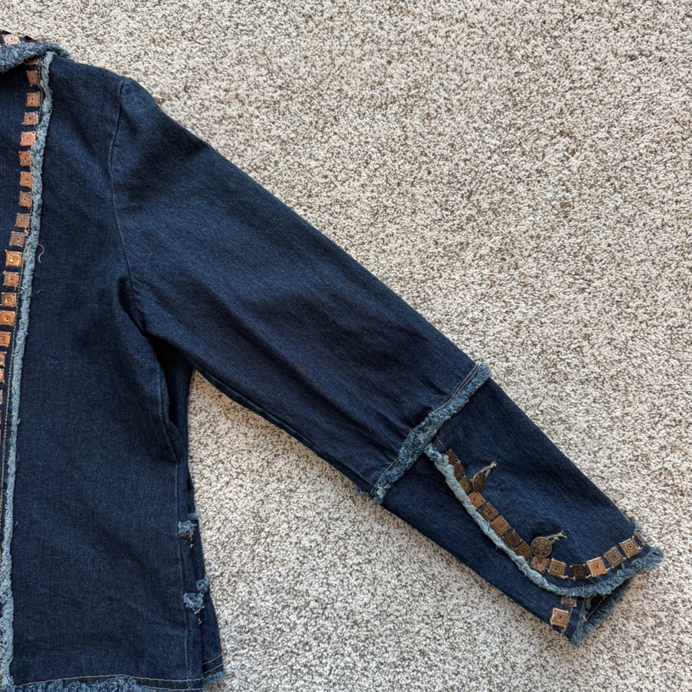 Vintage Style Studded Denim Jacket Chez Vouzde France Boho Western Large - Picture 7 of 12